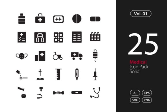 25 Medical Icon Set: A Versatile Design for Embroidery